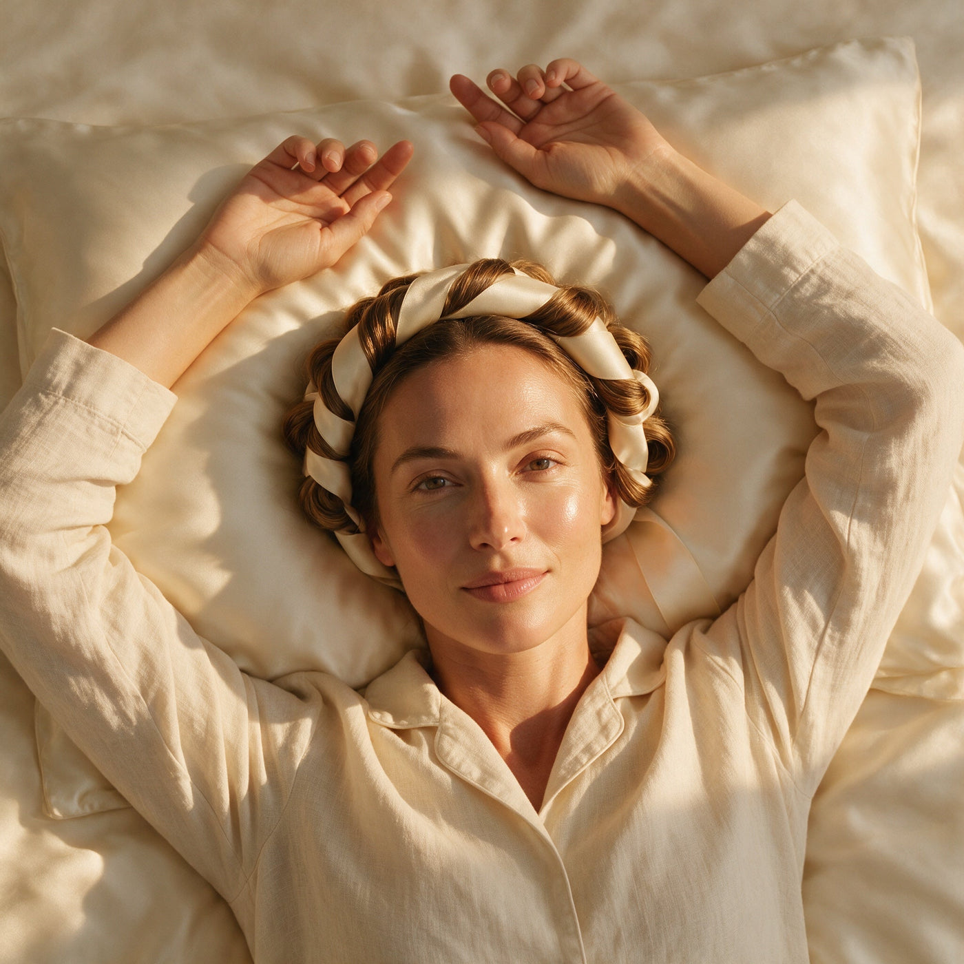 Model with overnight waves wearing the Morning Curls ribbon