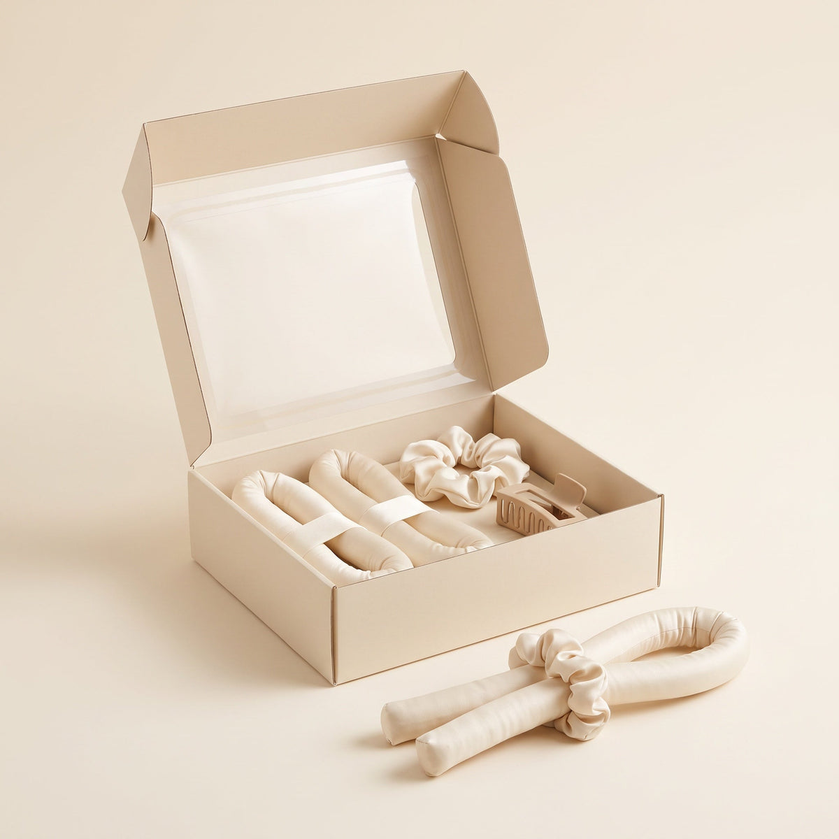 The heatless curl set in its beige box